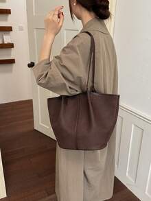 Autumn/Winter Women's Brown Shoulder Large Capacity Commuter Underarm Tote Bag - Coffee Brown - View 3