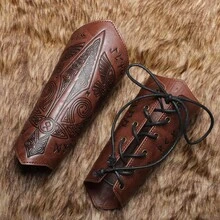 Vintage Medieval Embossed Wrist Guards - Faux Leather, Geometric Pattern, Suitable For Halloween Cosplay And Stage Performance, Knight, Accessory - Multicolor - View 5