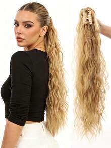 26 Inch Long Wavy Curly Ponytail Hair Extension, Suitable For Women And Girls Daily Wear - Milky White Silver Gray - View 13