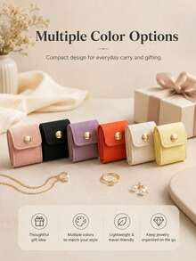Mini Fiber Leather Jewelry Roll Bag, Multifunctional Closed Earring Necklace Storage Bag, Suitable For Travel, Daily Life, Dormitory, Campus - Multicolor - View 3