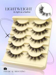 Asiteo 5 Pairs Cartoon Style Natural Thin False Eyelashes - Transparent Band Faux Mink Cat Eye Lashes, Create Natural Daily Makeup - Reusable, Comfortable, Beginner-Friendly - Natural Lashes - View 6