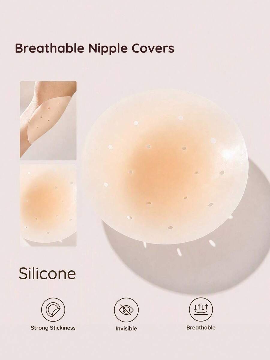 SHEIN 可重複使用矽膠乳貼 透氣隱形胸貼 極薄無縫自黏式乳貼 不顯痕內衣貼 女士內衣配件 - 彩色 - 查看 1