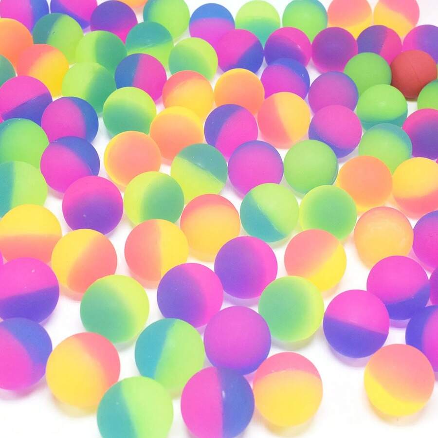 10pcs Floating Dual-Color Rainbow Frosted Elastic Bouncy Balls, Party Games - Multicolor - View 1