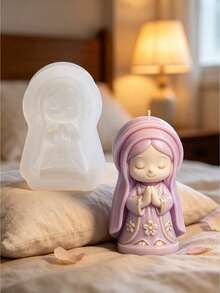 1pc Q-Version Praying Girl Scented Candle Silicone Mold, DIY Handmade Soy Wax Fragrance Decor, Plaster, Drip Glue, Resin Craft, High Temperature Resistant Mold - Praying Girl Mold - View 3