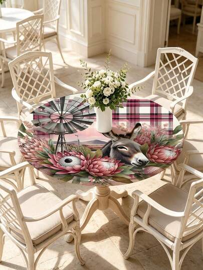 1 pieza Mantel redondo con diseño de caballo, mantel bohemio con borde elástico, suave y resistente a las arrugas, impermeable, resistente al aceite, resistente a los arañazos, adecuado para mesa de comedor redonda, decoración de restaurante al aire libre y fiesta al aire libre, cocina, repostería, decoración al aire libre, patio al aire libre, desayuno, brunch y decoración de fiesta