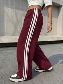 1pc Tween Girls Outdoor Sports Street Commute Daily Comfortable Creative Personalized Versatile Long Pants - Red - View 3