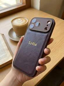 Personalized Custom Initial Letter Name Phone Case Compatible With IPhone 17 16 15 14 13 Pro Max Plus Air 3D Embossed Lychee Texture PU Leather Protective Cover Ideal Gift - Coffee Brown - View 3