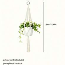 1pc Handmade Woven Double Layer Plant Hanging Basket, Suitable For Indoor And Outdoor, 2-Layer/3-Layer Hanging Flower Pot Basket, Rope With Beads, Flower Pot Not Included, Room Decor, Bedroom Decor, Home Decor, Wall Decor - Beige - View 6