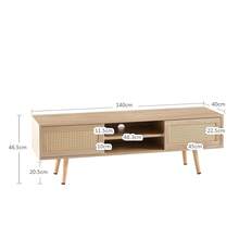 Wicker TV Cabinet With Double Sliding Doors, Storage Space, Adjustable Shelves And Solid Wood Legs. TV Cabinet For The Living Room, Natural Wood Look - H45/W1400/D40 Cm, 140 X 45 X 40 Cm - Multicolor - View 4
