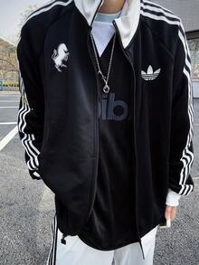Adidas Originals Logo Slim Fit Full Zip Stand Collar Long Sleeve Soccer Jersey Jacket KB4452 For Men - Black - View 1
