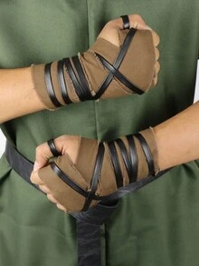 2PCS Vintage Pirate Fingerless Wrist Wrap, Medieval Ranger Faux Leather Straps Wrist Guard, Renaissance Cosplay LARP Costume Accessory Halloween - A - View 2