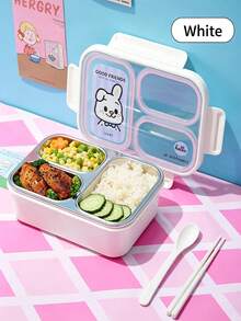 Cute Cartoon Print 3-Compartment 304 Stainless Steel Bento Box, Leak-Proof Portable Divided Lunch Box, Multi-Compartment Fresh-Keeping Meal Container For Students, Office Workers And Outdoor Use - Multicolor - View 9