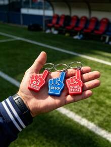1Pc Personalized 3D Printed Foam Finger Keychain - Custom Text Sports Fan Keyring, #1 Fan Team Spirit Accessory, Varsity Style Keychain , Graduation, Sports Events, Games, Gifts & More - Multicolor - View 5