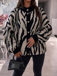 Plus Size Women's All-Over Print Casual Versatile Daily Wear Cardigan - Multicolor - View 2