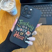 Premium Angel Eyes Phone Case With Teaching Is A Work Of Heart Pattern Cartoon Animation UV Printing Phone Cover 360 Degree Full Protection For IPhone 17 11 12 13 14 15 16 Pro Max Plus Mini For Smartphone Best Gift Lightweight And Comfortable Touch - 古董白 - 查看 5