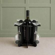 Adega de Vinhos Preta com Suporte para 4 Taças Elegância Praticidade Bancada Mesa Mdf Bar - Preto - Visão 3