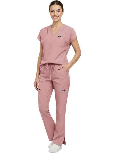 Conjunto de Uniforme JZGZR para Mujeres, Top de Uniforme y Pantalones Rectos Elásticos, Transpirables, 9 Bolsillos, Tela Amigable con la Piel, Puño Tipo Jogger, para Enfermeras