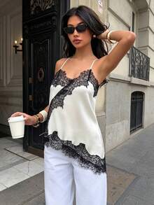 New Arrival Women's Sexy Lace Decor Camisole Top, European And American Style Summer - Black Border On White Background - View 3