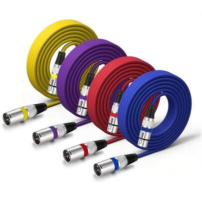 4 Buah, Kabel Mikrofon XLR Multi-Spesifikasi, Kabel Audio XLR, Kabel Patch Mikrofon Seimbang, Cocok Untuk Mixer Audio Mikrofon - Kabel Patch Panggung Seimbang XLR Male ke Female 3-Pin, 25FT/15FT/10FT/6FT/3FT, Hadiah Ulang Tahun, Hadiah, Pesta