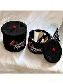 Large Capacity Dust-Proof Storage Bucket With Lid, Cute Puppy Pattern Home Storage Basket, Miscellaneous Items, Toys, Snacks Storage Box, Small And Large Sizes Available, Foldable Storage Bin - Black - View 11