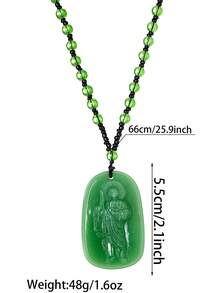 1pc Tadeo Beaded Long Necklace, Suitable For Daily Wear, Novena Prayer, Feast Day, Worship Day, Great Gift (Rust-Proof, Color-Fast) - Green - View 4