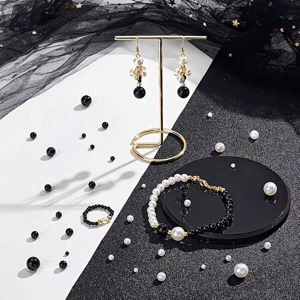Black & White ABS Faux Pearl Jewelry Making Kit, Minimalist Style Pearls, Handmade Jewelry Accessories Set, DIY Creative Craft Supplies Gift For Family And Friends