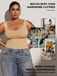 1pc Women Plus Size Seamless Shapewear Bodysuit, Waist Cinching, Tummy Control, Butt Lifting - Apricot - View 6