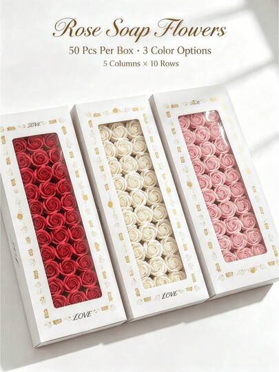 New Arrival 50 Pieces Red Pink White Rose Soap Flowers, Ideal Gifts For Proposal And Confession, Atmosphere Decor For Wedding Bedroom & Desktop, Romantic Presents For Women's Day, Qixi Festival And Valentine's Day