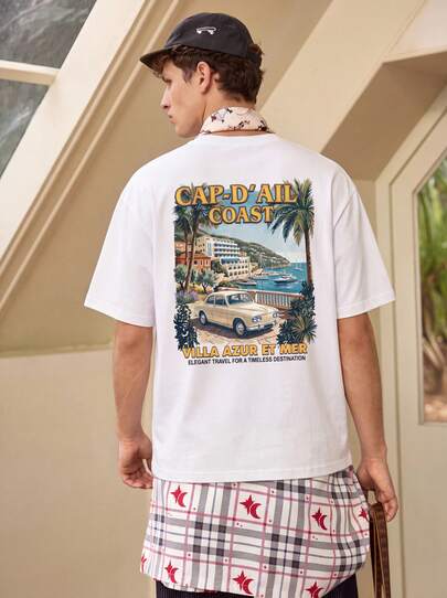 Whitmere Kaos Pria Kasual Liburan Minimalis Motif Pulau Grafis Leher Bulat Lengan Pendek Musim Panas