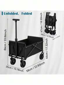 Portable 29.5" Collapsible Wagon Cart, Heavy Duty Folding Utility Wagon With 360lbs Load, All-Terrain Wheels For Camping, Beach, Garden & Grocery Shopping - 黑色 - 查看 3