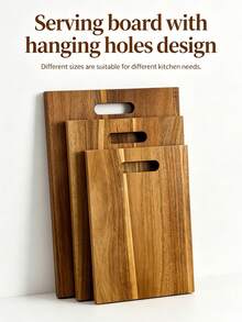 1pc Wooden Cutting Board, Multi-Functional Surfboard Shape With Hanging Hole, Kitchen Accessory Home Essential, Bread Cheese Fruit Meat Food Serving Tray, Indoor Kitchen Cooking Prep Board, Outdoor Camping BBQ Tray - Khaki - View 1