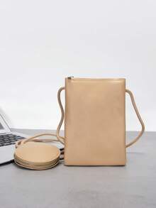Mini Fashion Minimalist Soft Surface Drawstring Crossbody Bag, Square Shape, Versatile PU Super Soft Lightweight Phone Bag, Bucket Bag, Solid Color Water-Resistant - Multicolor - View 4