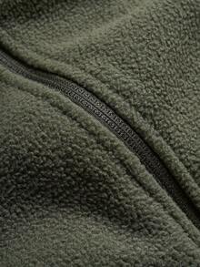 1pc Men's Colorblock Fleece Zip-Up Hoodie, Full Zip Drawstring Hem Hooded Jacket, Spring/Autumn Outdoor Casual Long Sleeve Coat - Army Green - View 5