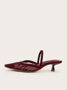 Women's Solid Color Mesh Fashion Classic Minimalist Comfortable Breathable Daily Versatile Thin Heel Naked Strap Open Back Pointed Toe High Heel Sandals - Burgundy - View 5