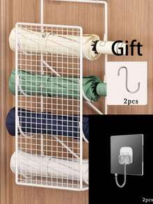 1/2pc No-Drill Wall-Mounted Hair Tool Organizer, 4-Compartment Large Capacity Hair Care Storage Box With Extra Hooks, Space-Saving Bathroom Accessory, Suitable For Hair Dryer, Curling Iron, Flat Iron And Styling Tools, Cosmetics Storage, Room Decor - Multicolor - View 10