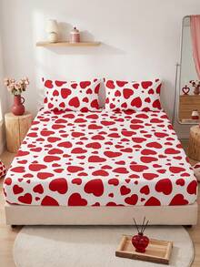 1pc Heart Pattern Fitted Sheet, Mattress Cover, Fitted Sheet, Autumn Bedding, Comfortable Breathable Wrinkle-Resistant, Machine Washable, Twin/Full/Queen/King, Dorm Bedding, All Season, Pillow And Pillowcase Not Included, Bedroom Decor, Autumn Room Decor - Multicolor - View 6
