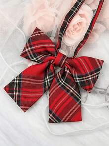 1 Set Classic School Uniform Hawthorn Red Plaid Collar & Bow Tie Combination - Hawthorn Red Plaid - View 5