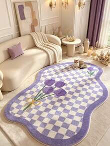 1 pieza Alfombra decorativa a cuadros morados, decoración de dormitorio, alfombra pequeña, alfombra, decoración del hogar, alfombra de sala de estar, alfombra pequeña de sala de estar, alfombra de dormitorio, decoración del hogar de sala de estar, alfombra para exteriores, alfombra lavable, regalo de graduación - Cuadros morados - Ver 2