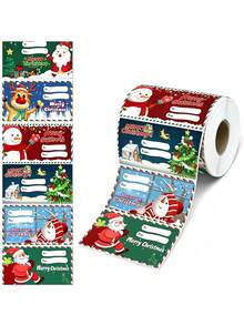 300/500PCS Roll Of Christmas Gift Wrapping Labels, Santa Claus, Reindeer, And Bell Patterns, Christmas Gift Name Label Stickers Roll,For Holiday Gift Box Packaging, Envelope Decoration, Christmas Card, Invitation, And Handmade Gift Sealing Decoration - Multicolor - View 8