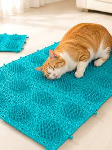 1pc 24.6 X 18.1 X 1.7cm Soft TPR Cat Self-Grooming Massage Pad, Connectable Floor Scratching Mat, Round Bristle Design, Relieves Shedding And Itching, Indoor Cat Grooming Tool - 24.6 X 18.1 cm - View 6