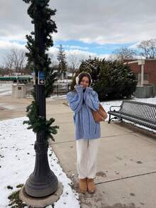 Women's Autumn/Winter Vintage Slouchy Casual Colorblock Vertical Striped Knit Sweater - Blue - View 9
