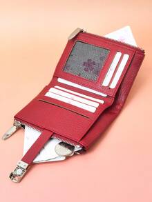 Women's Short PU Soft Animal Print Fashion Patchwork Exquisite Snap Closure Large Capacity Multi-Card Slot Multi-Function Card Holder Document Organizer, Young Zipper Coin Purse Compact Lightweight Portable Suitable For Holiday Gift - Red - View 3