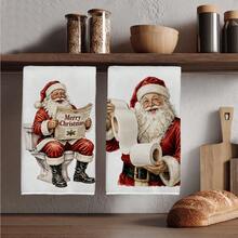 2PCS Kitchen Towel, Funny Santa Claus Pattern Kitchen Towel Dishcloth, 40*60cm Rectangular Microfiber Absorbent Cleaning Kitchen Towel, Perfect For Kitchen, Dining Room And Bathroom Use, Kitchen Decor, Home Decor, Neighbor Housewarming Gift, Dishcloth - Multicolor - View 1