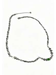 1pc Men's Necklace, Silver Titanium Steel, Faux Pearl Mobius Necklace, Exquisite Versatile Necklace, Daily Commute Wear Accessory - Silver - View 2