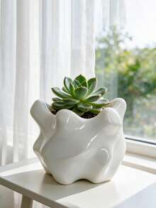 Unique Asymmetrical Rotating Asymmetrical Planter With 3D Wavy Textured Design, Creative Decorative Flower Pot For Home Desktop, Balcony, Succulents, Suitable For Living Room, Office, Entryway And Other Decorative Display - Multicolor - View 2