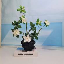 Creative Artificial Floral Arrangement Set, Asymmetrical Pleated Flower Pot With Artificial Flowers, Zen-Style Potted Plant Decor For Living Room, Entryway, Tabletop Home Decoration - Multicolor - View 3