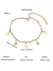 TONSI 1pc Fashionable Luxury Old Money Style Niche Exquisite High-End 18K Gold Plated Stainless Steel Geometric Pattern Hollow Pendant Four-Leaf Clover Zirconia Necklace Bracelet, Low-Allergy Versatile Collarbone Chain, Suitable For Women's Daily, Commute, Birthday, Party Wear, Gift For Friends And Lovers - Gold - View 8
