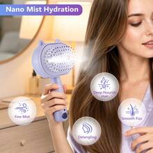 Hailicare 3-In-1 Scalp Massage Comb With Nano Mist Spray & Red Light, Soft Silicone Bristles, USB Rechargeable For Dry Frizzy Hair - Mauve Purple - View 5