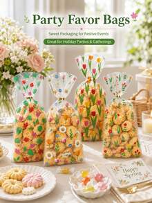 20pcs Spring Floral Candy Bags Transparent Treat Packaging Colorful Flower Print Twist Tie Bakery Party Wedding Birthday Dessert Snack Gift Supplies - View 5