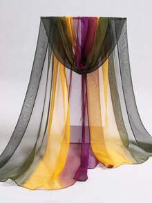 1pc Spring/Autumn Chiffon Gradient Scarf Shawl, Lightweight Versatile Thin Long Rectangular Wrap For Women's Square Dancing - Purple Yellow Green - View 5